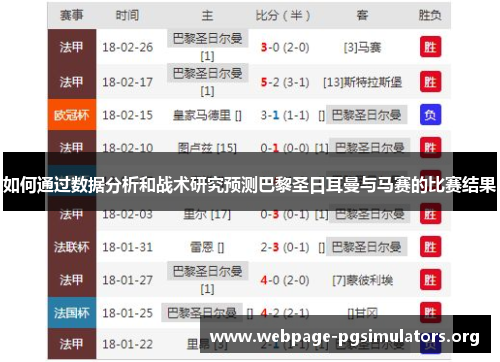 如何通过数据分析和战术研究预测巴黎圣日耳曼与马赛的比赛结果